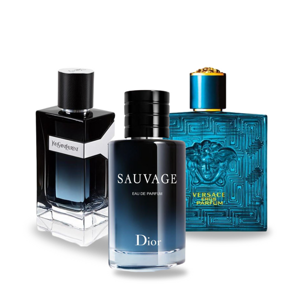 Conjunto de 3 perfumes | Dior SAUVAGE, Yves Saint Laurent Y MEN, Versace EROS 100 ml