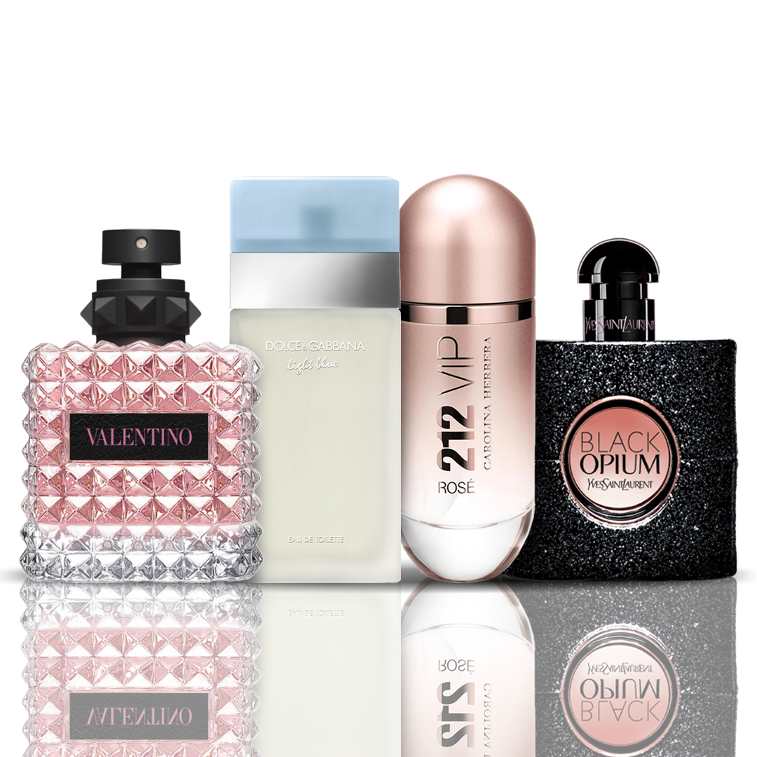 Conjunto de 4 perfumes | Valentino + Light Blue + 212 VIP Rose + Black Opium 100 ml