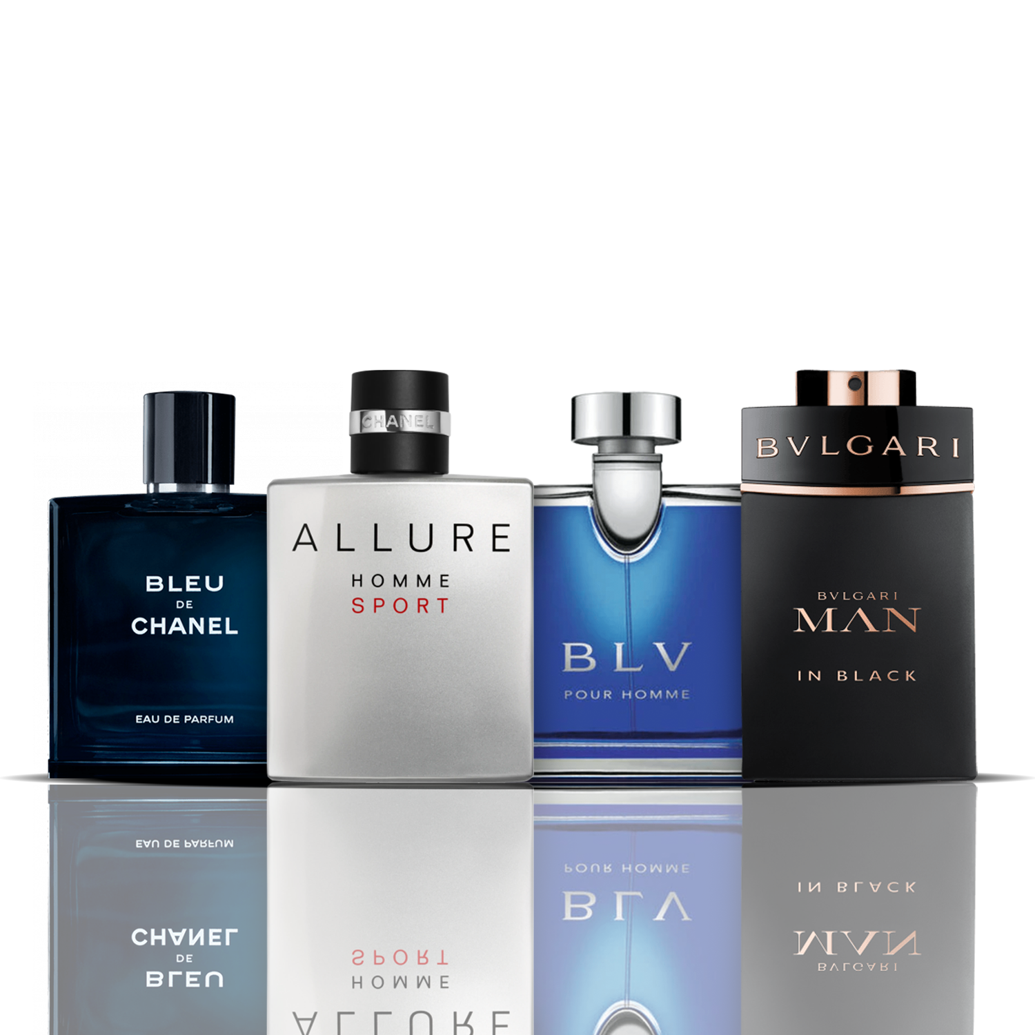 Conjunto de 4 perfumes | Bleu de Chanel + Allure Sport + BLV + Bvlgari Man in Black 100 ml