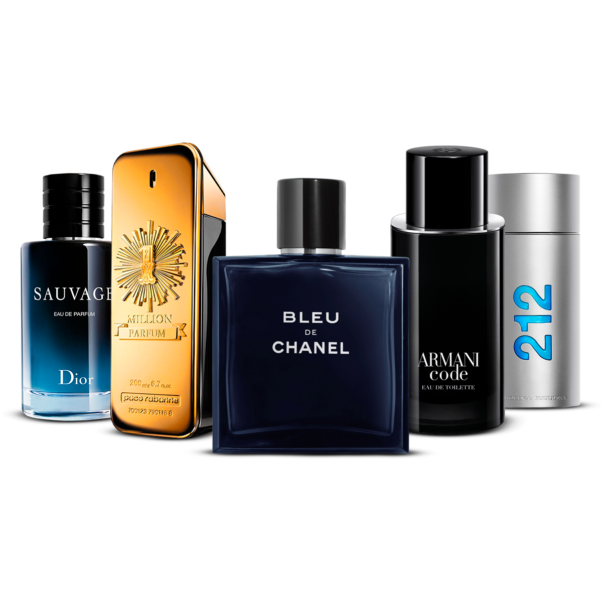 Conjunto de 5 perfumes  – Sauvage, 1 Million, Bleu de Chanel, Armani Code i 212 Men [100 ml každý]
