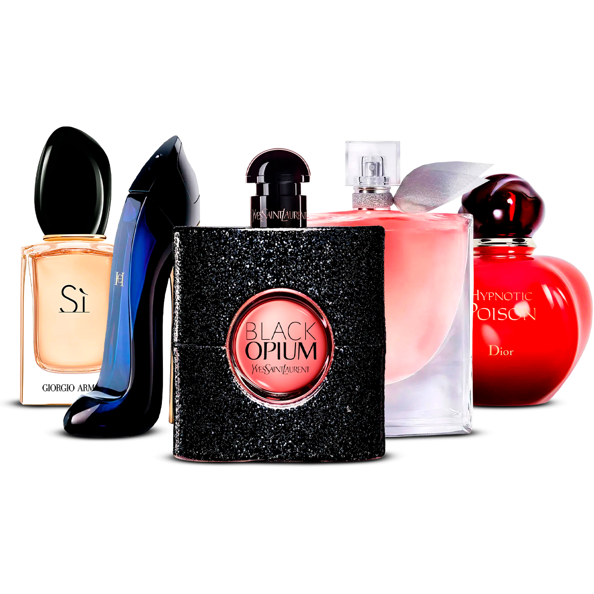 Conjunto de 5 perfumes – Sì, Good Girl, Black Opium, La Vie Est Belle i Hypnotic Poison [100 ml každý]