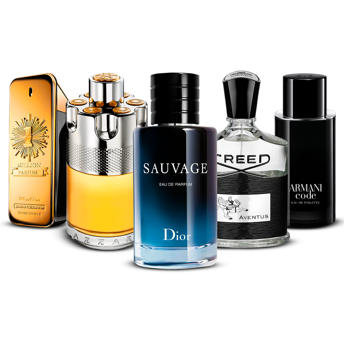 Conjunto de 5 perfumes – 1 Million, Azzaro Wanted, Sauvage, Creed Aventus i Armani Code [100 ml každý]