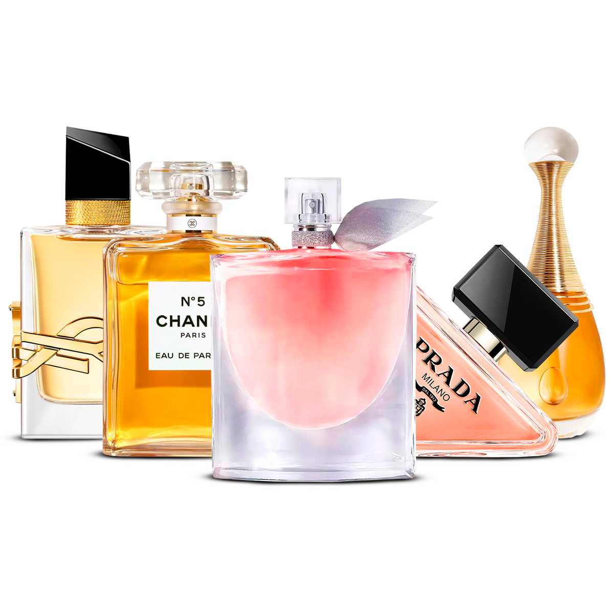 Conjunto de 5 perfumes – Yves Saint Laurent Libre, Chanel Nº5, La Vie Est Belle, Prada Paradoxe i J'adore [100 ml každý]