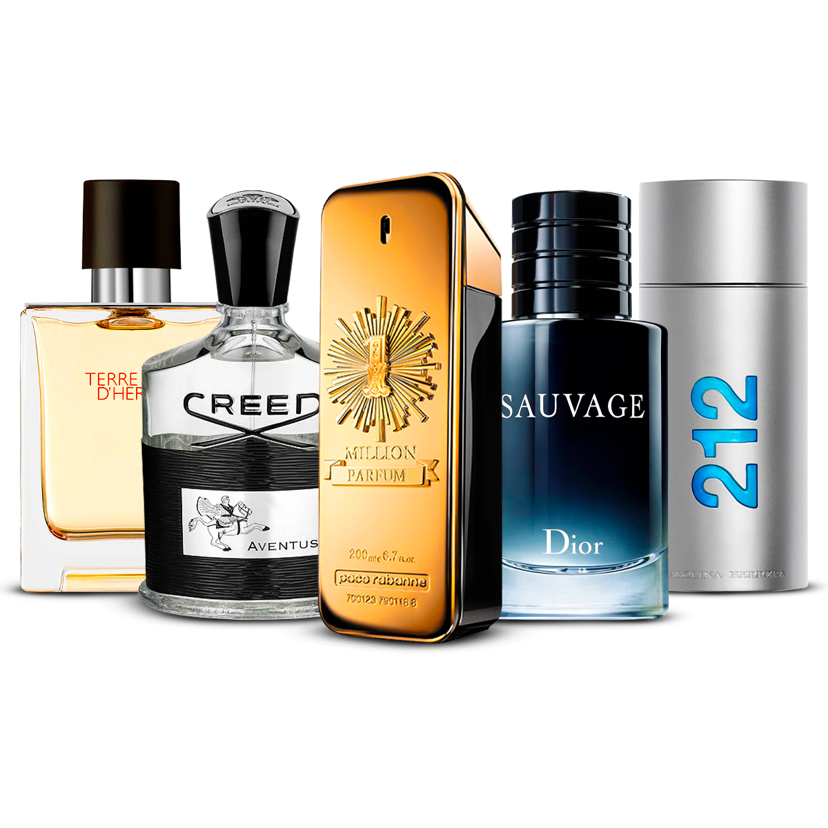 Conjunto de 5 perfumes – Terre d'Hermès, Creed Aventus, 1 Million, Sauvage i 212 Men [100 ml každý]